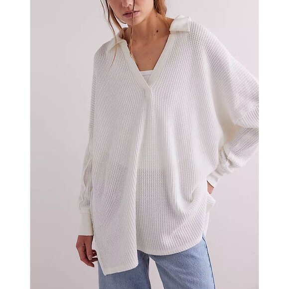 FREE PEOPLE - Women's White Waffle Knit Top - Picture 1 of 10